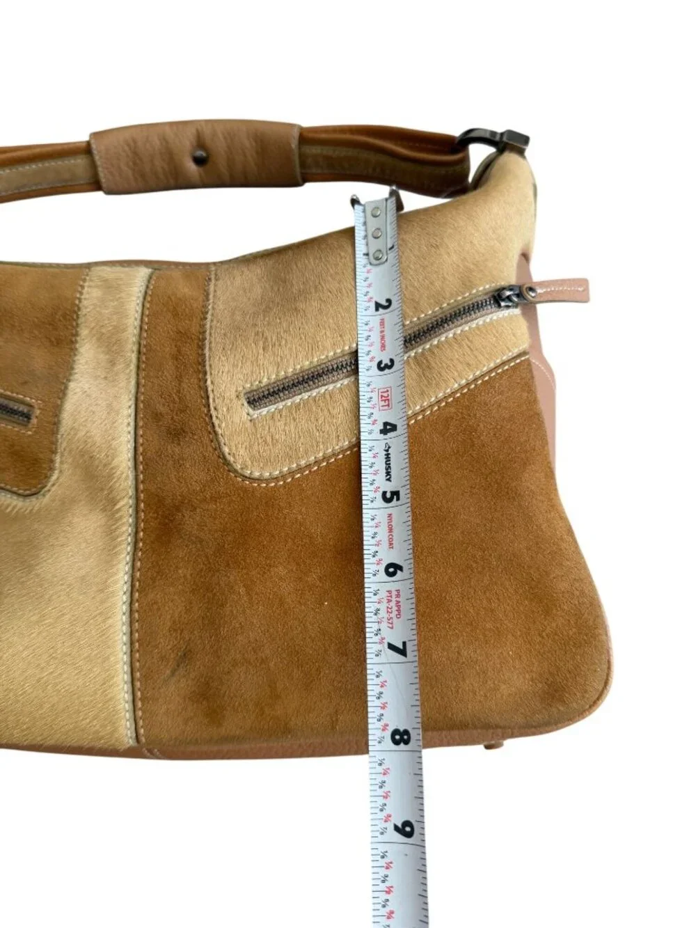 TODS Tan Suede Calf Hair Leather Top Shoulder Bag